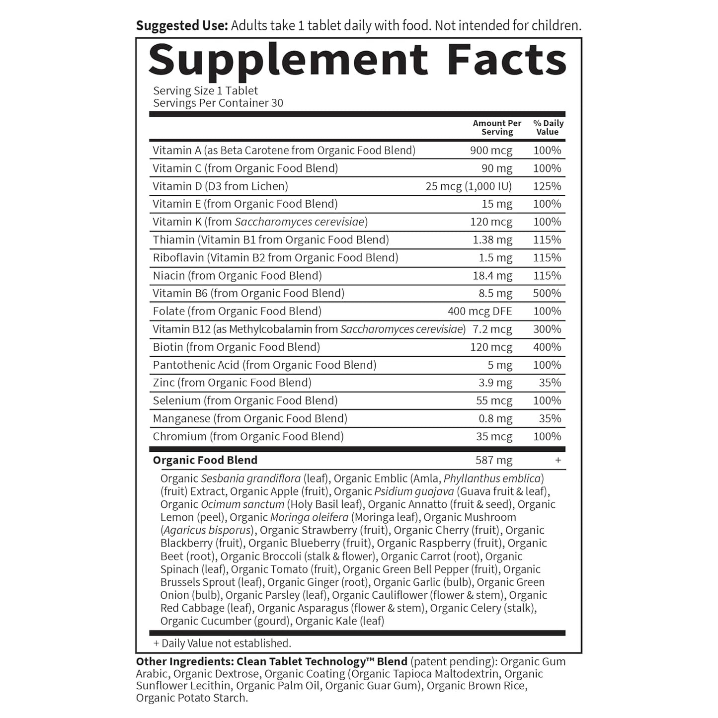 Garden of Life Once Daily Whole Food Multivitamin for Men, Organic Mens Vitamins & Minerals, Vitamin C, Zinc, Vegan, for Health & Well-Being, 30 Tablets