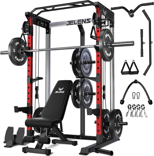Power Cage, 2000LBS Multi-Function C21 Power Rack with Dual Pulley Cable Crossover System, All-in-One Squat Rack with More Training Attachments