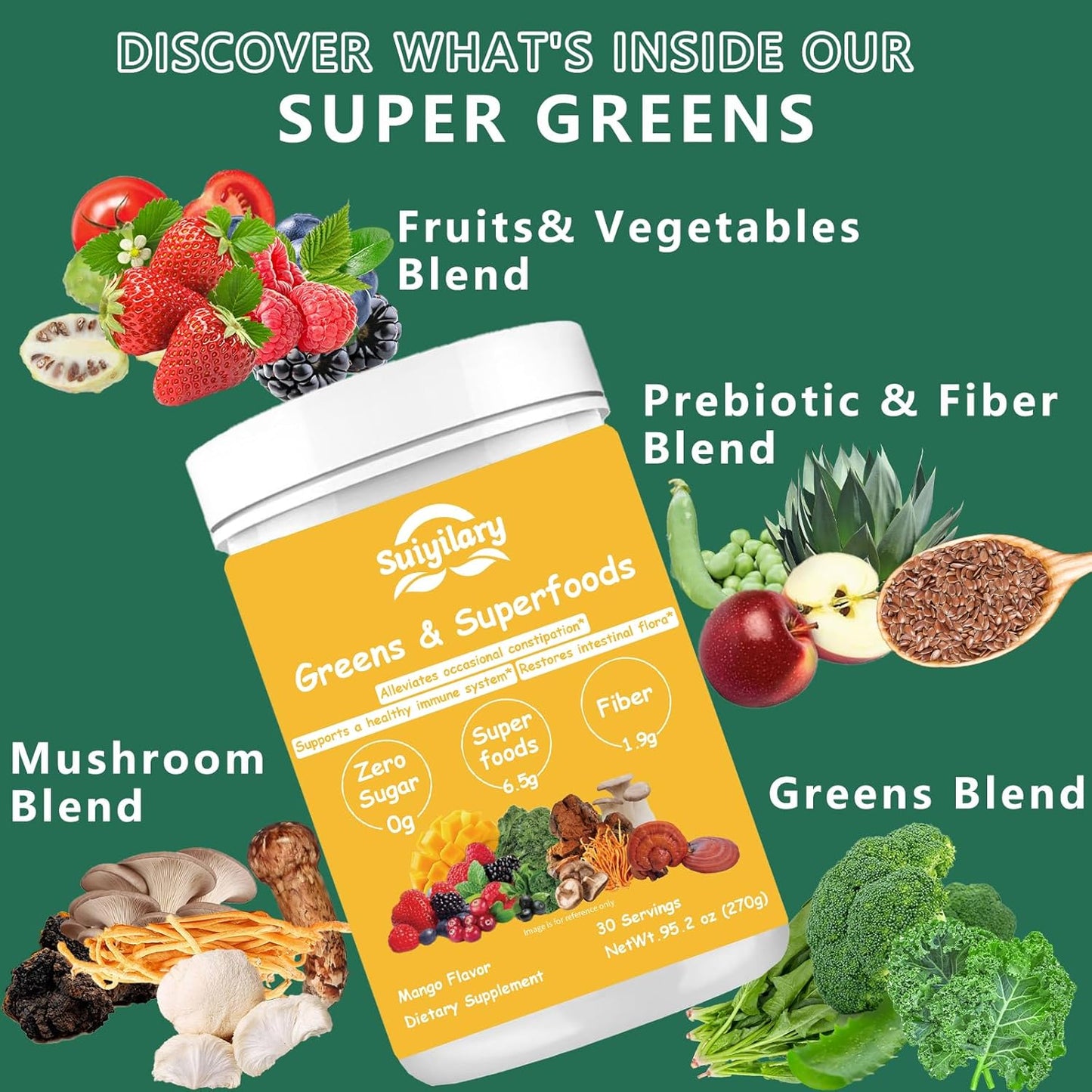 Greens Superfoods Powder for Digestive Health, Sugar Free Super Greens Powder, Spirulina, Chlorella for Bloating & Gut Support, Daily Support for Women, 30 Servings, Mango