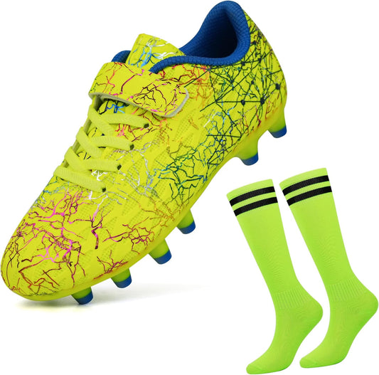 brooman Kids Firm Ground Soccer Cleats Boys Girls Football Cleats with Soccer Socks