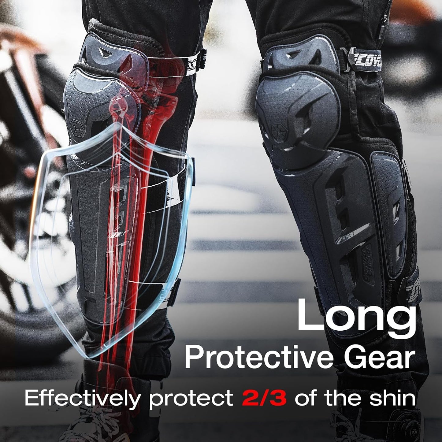 Scoyco Motorcycle Knee Shin Guards for Men - CE Level 1 Motocross Knee Pads Protective Gear with 45°-180° Knee Flexibility Design and Adjustable Elastic Band