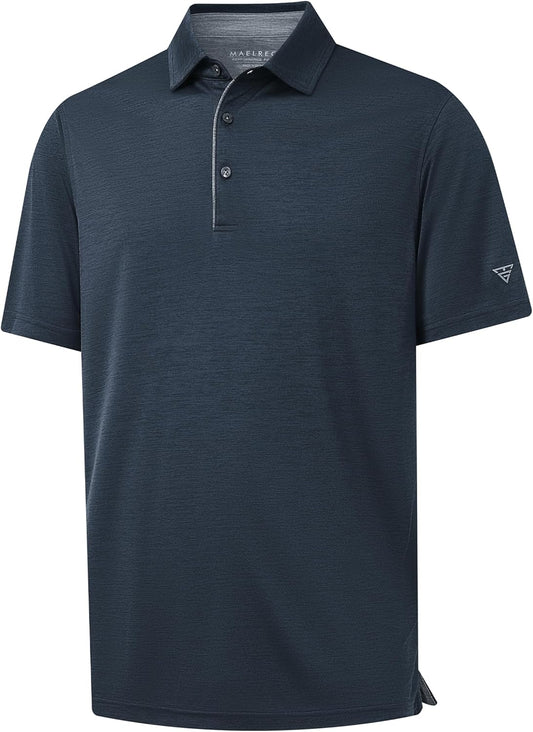 M MAELREG Golf Shirts for Men Short Sleeve Dry Fit Casual Striped Performance Moisture Wicking Collared Mens Polo Shirts