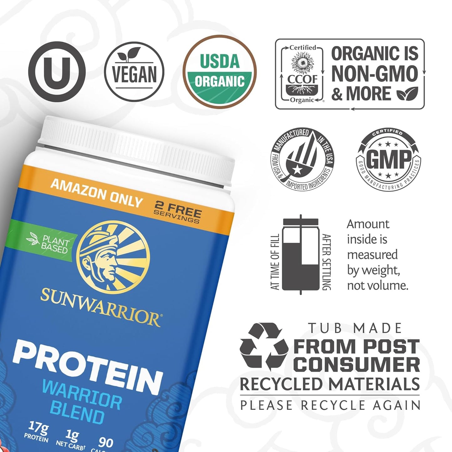 Organic Plant Based Protein Powder | Vegan Organic Protein Powder Vanilla Flavored with BCAA Amino Acids & Hemp Seed Pea Blend | Non-GMO Soy Dairy Filler & Gluten Free (Vanilla, 32 Servings)