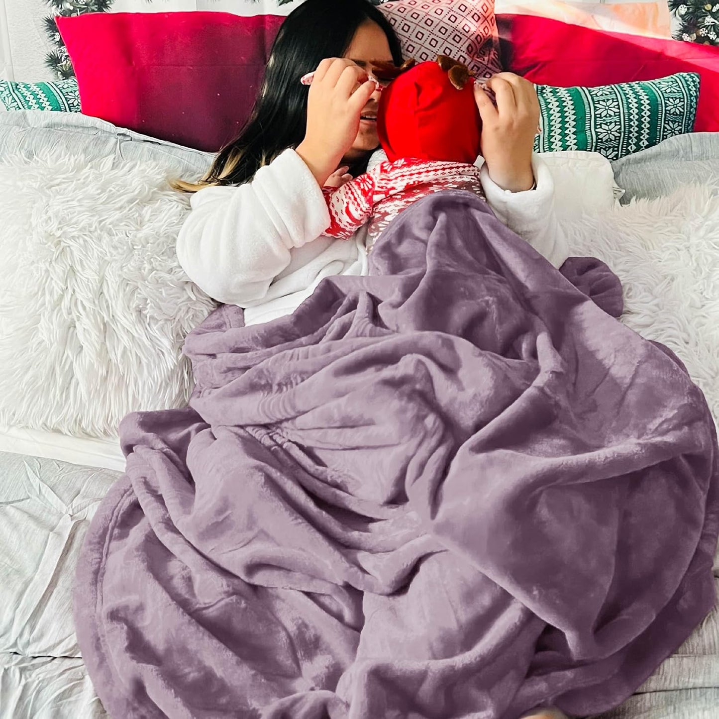 Bedsure Fleece Bed Blankets Queen Size Fog Purple - Soft Lightweight Plush Fuzzy Cozy Luxury Blanket Microfiber, 90x90 inches