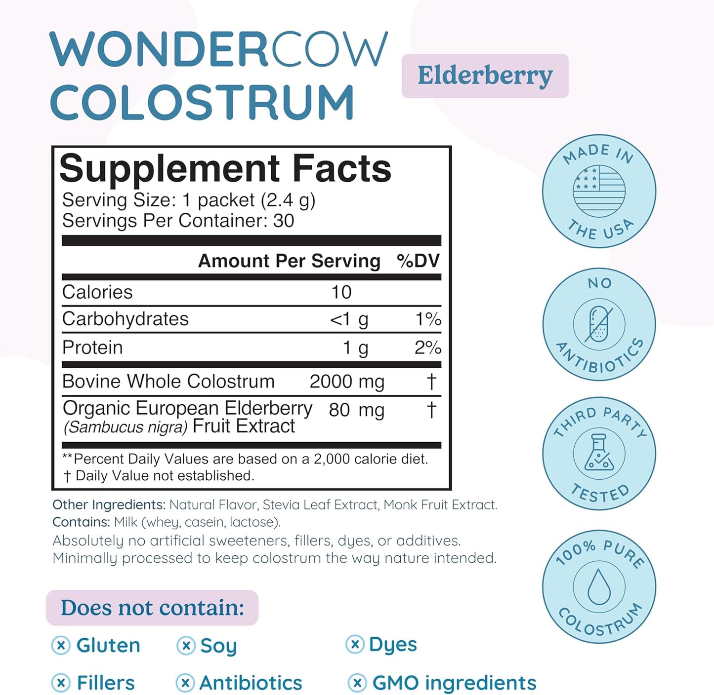 Colostrum Supplement Powder for Gut Health, Immune Support, Muscle Recovery & Wellness | Natural IgG Pure Whole Bovine Colostrum Superfood, Elderberry, 30 Servings