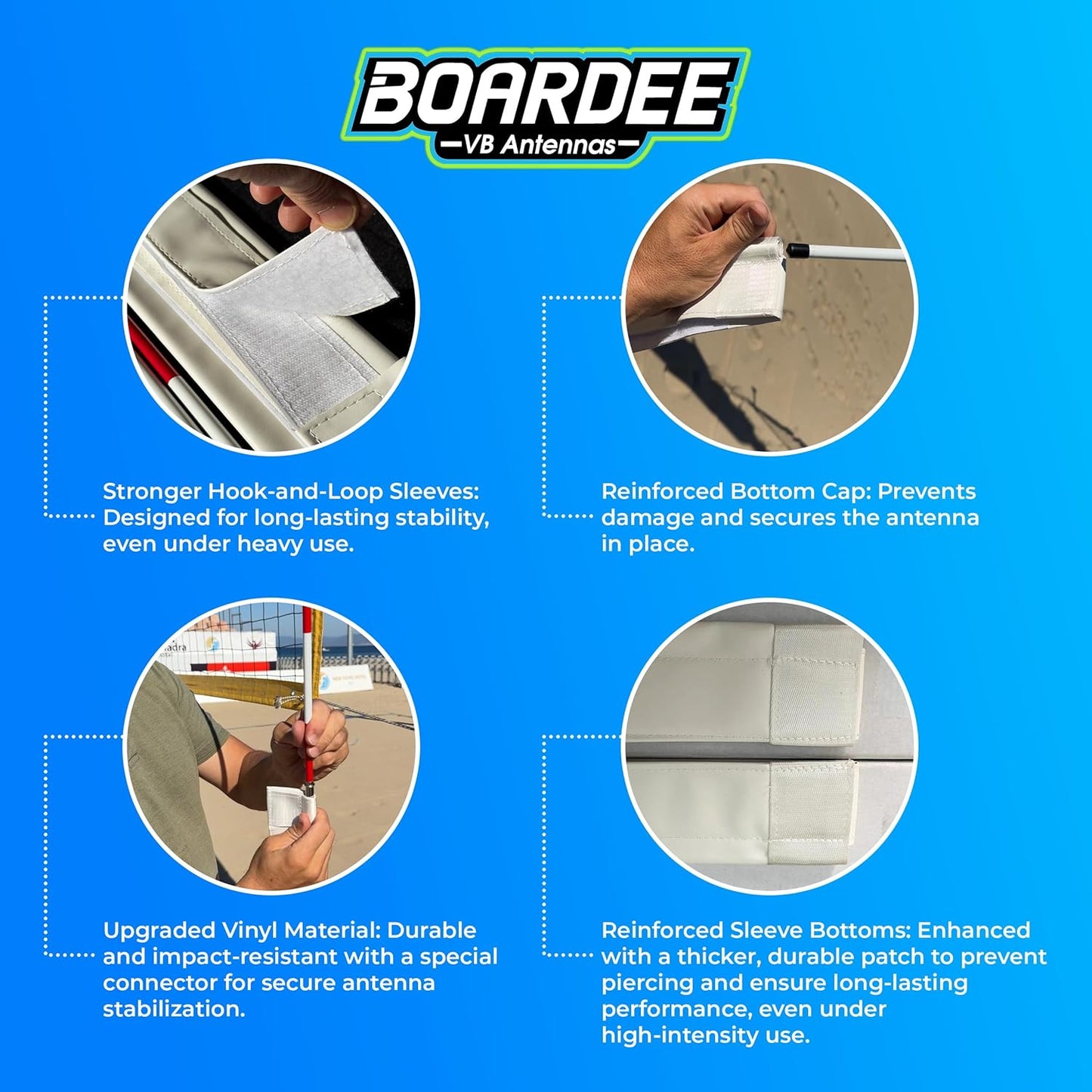 PRO Volleyball Antenna Pole Set – Foldable Fiberglass Volleyball Training Equipment with Hook & Loop Sleeves – Indoor & Beach Sports & Outdoors Accessories – Collapsible Referee Antenna Poles