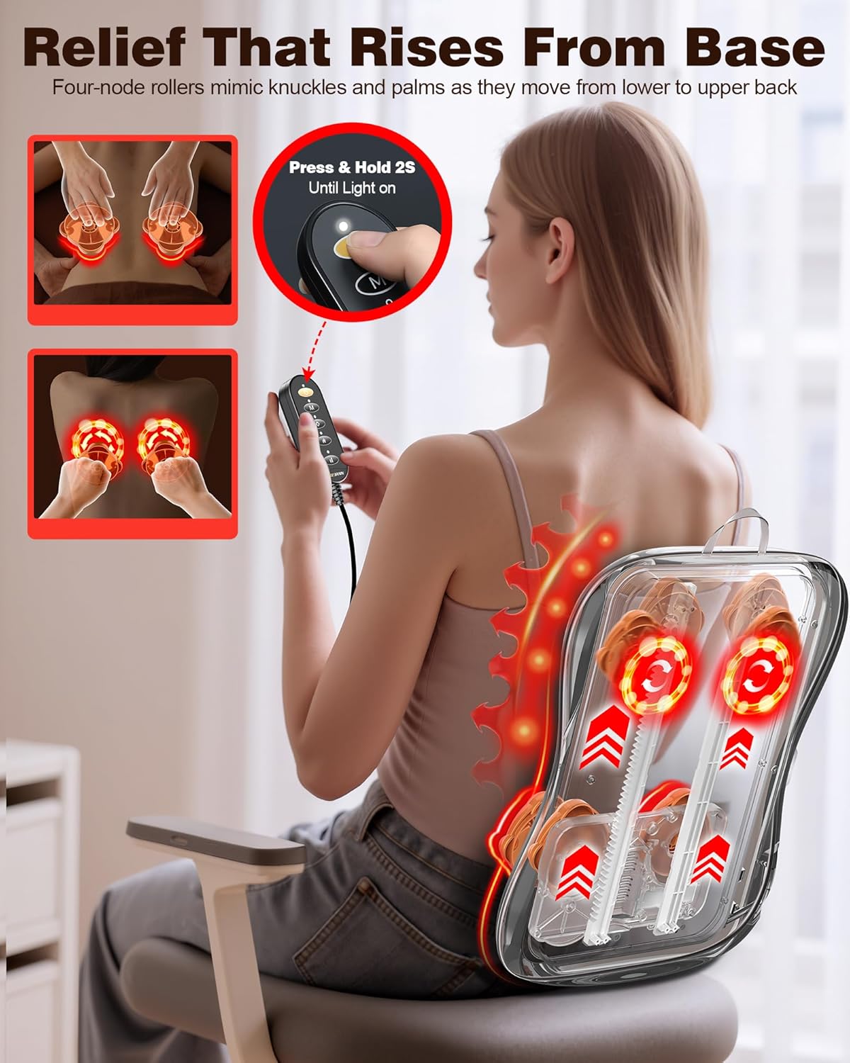 Shiatsu Back Massager with Heat : Up and Down Rolling Massage - Electric Back Massager for Pain Relief Deep Tissue - Heated Lower Back Massager for Office, Home Use