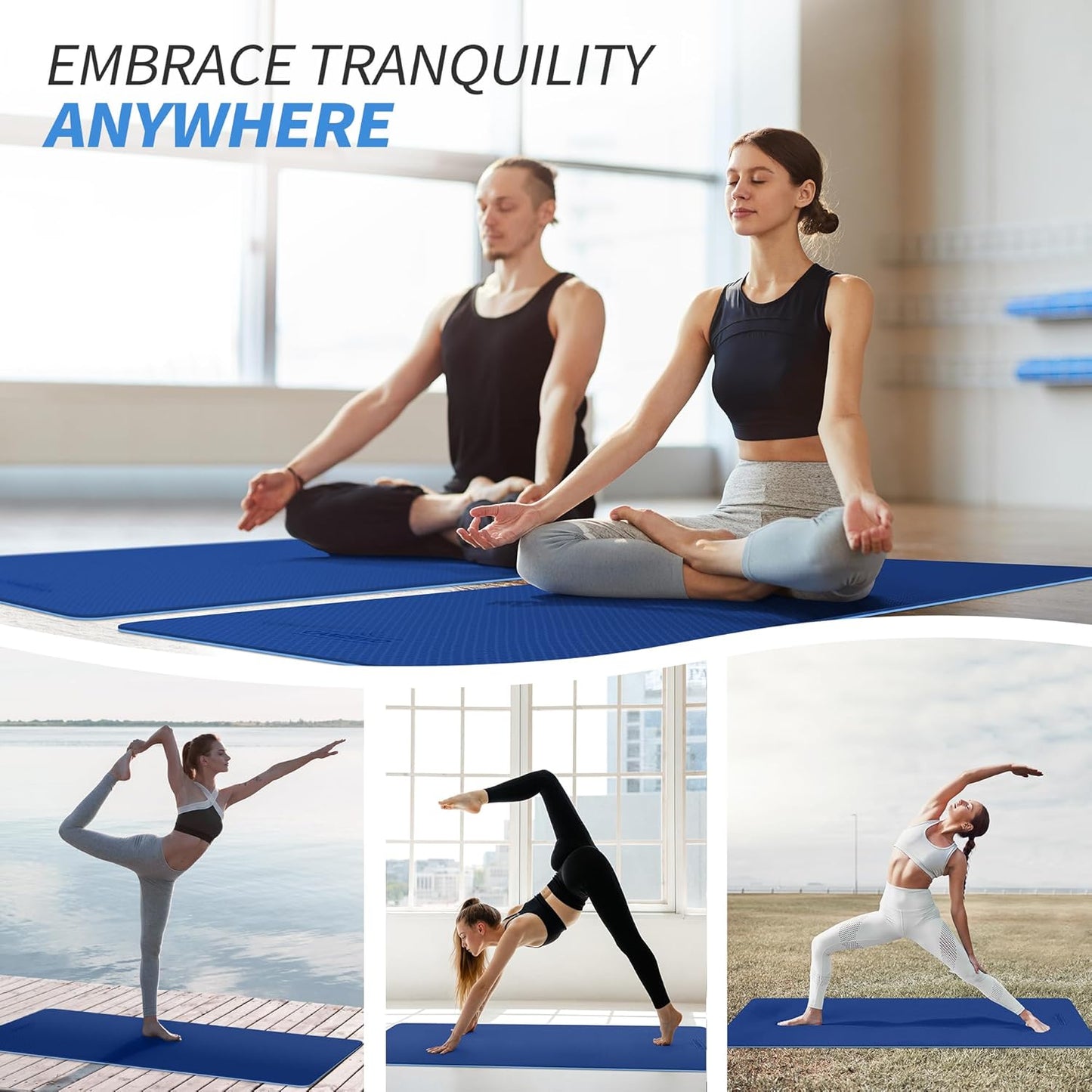 CAMBIVO Yoga Mat for Women Men Kids, 1/3 & 1/4 & 2/5 Inch Extra Thick Yoga Mat Non Slip, 72" x 24" TPE Yoga Mats, Workout Mat with Carrying Strap for Yoga, Pilates and Floor Exercises