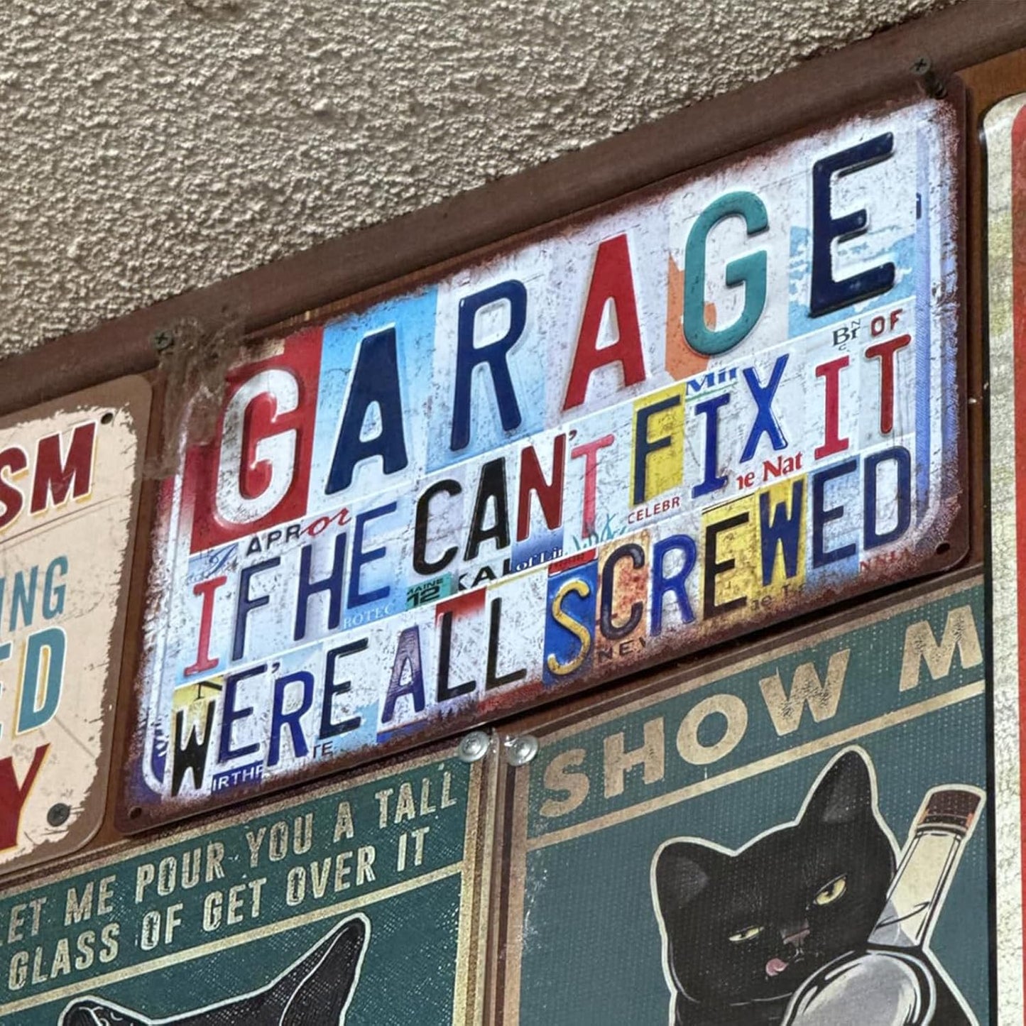 Vintage Garage Wall Decor Metal Sign Tin Signs Poster - If He Can't Fix It We're All Screwed
