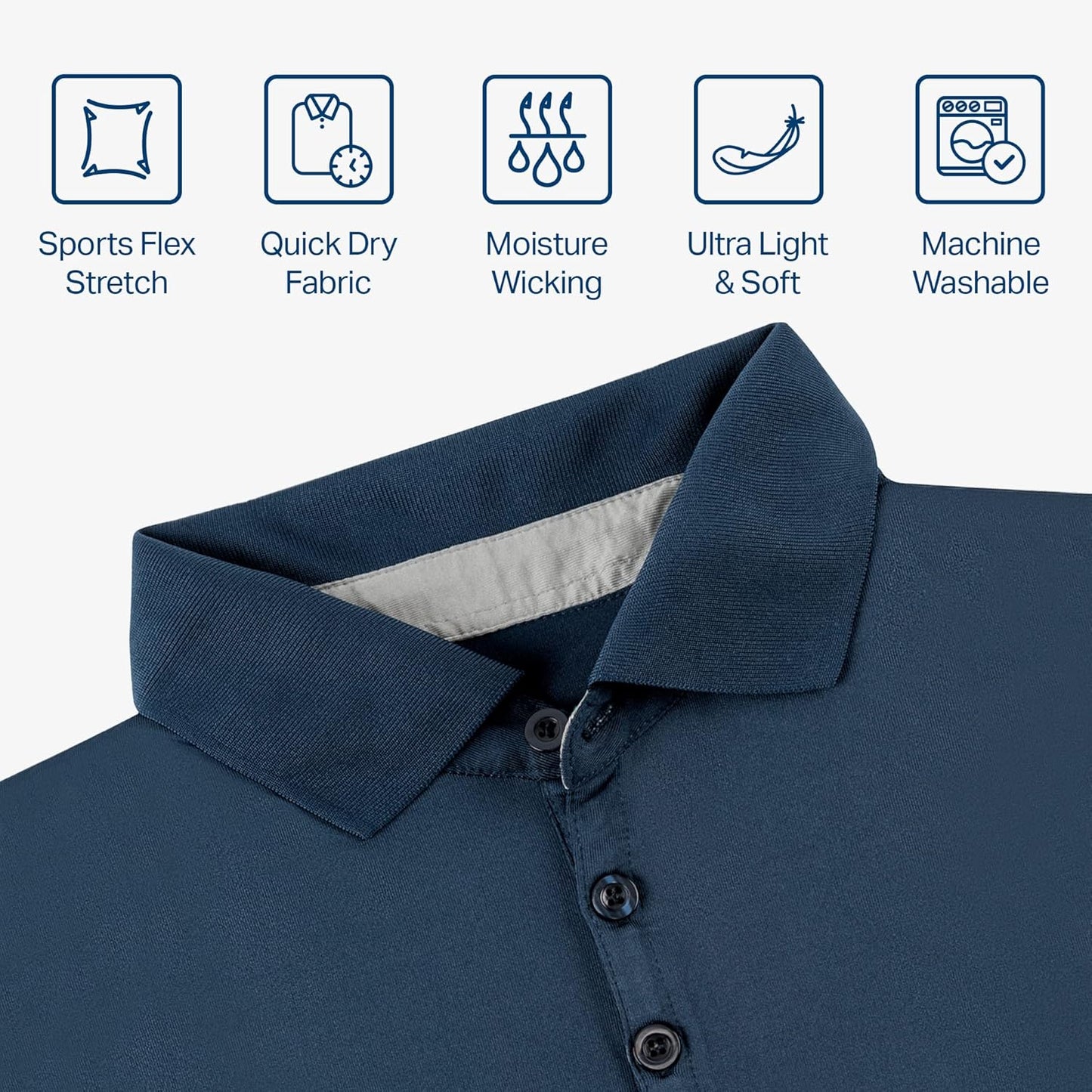 [3 Pack] Mio Marino Golf Polo Shirts for Men - Dry Fit - Ultra-Light Fabric