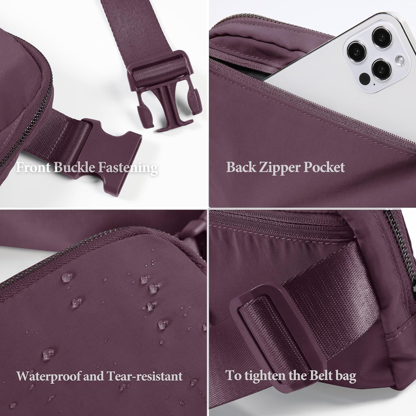 ODODOS Unisex Mini Belt Bag with Adjustable Strap Small Fanny Pack for Workout Running Traveling Hiking, Plum