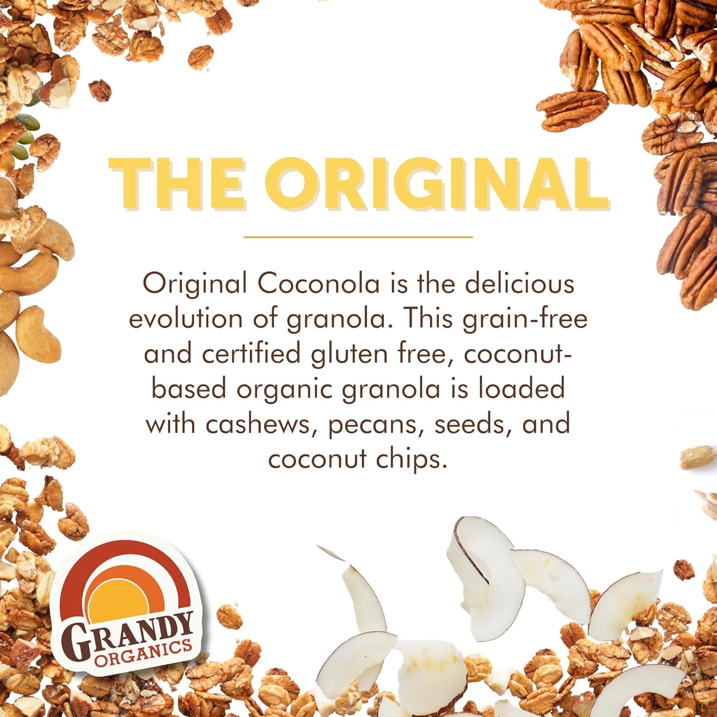 Grandy Organics Original Coconola Granola, Certified Organic Gluten Free Granola, Grain Free, Vegan and Paleo, Original Flavor Coconola, 9oz Each, Pack of 6