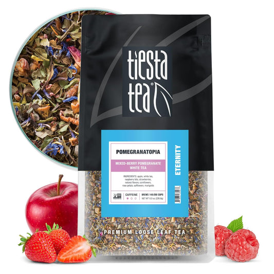 Tiesta Tea Pomegranatopia – Premium Loose Leaf Mixed-Berry Pomegranate White Tea | Low-Caffeine Blend | Hot & Iced | 8oz Resealable Pouch | Brews Up to 200 Cups