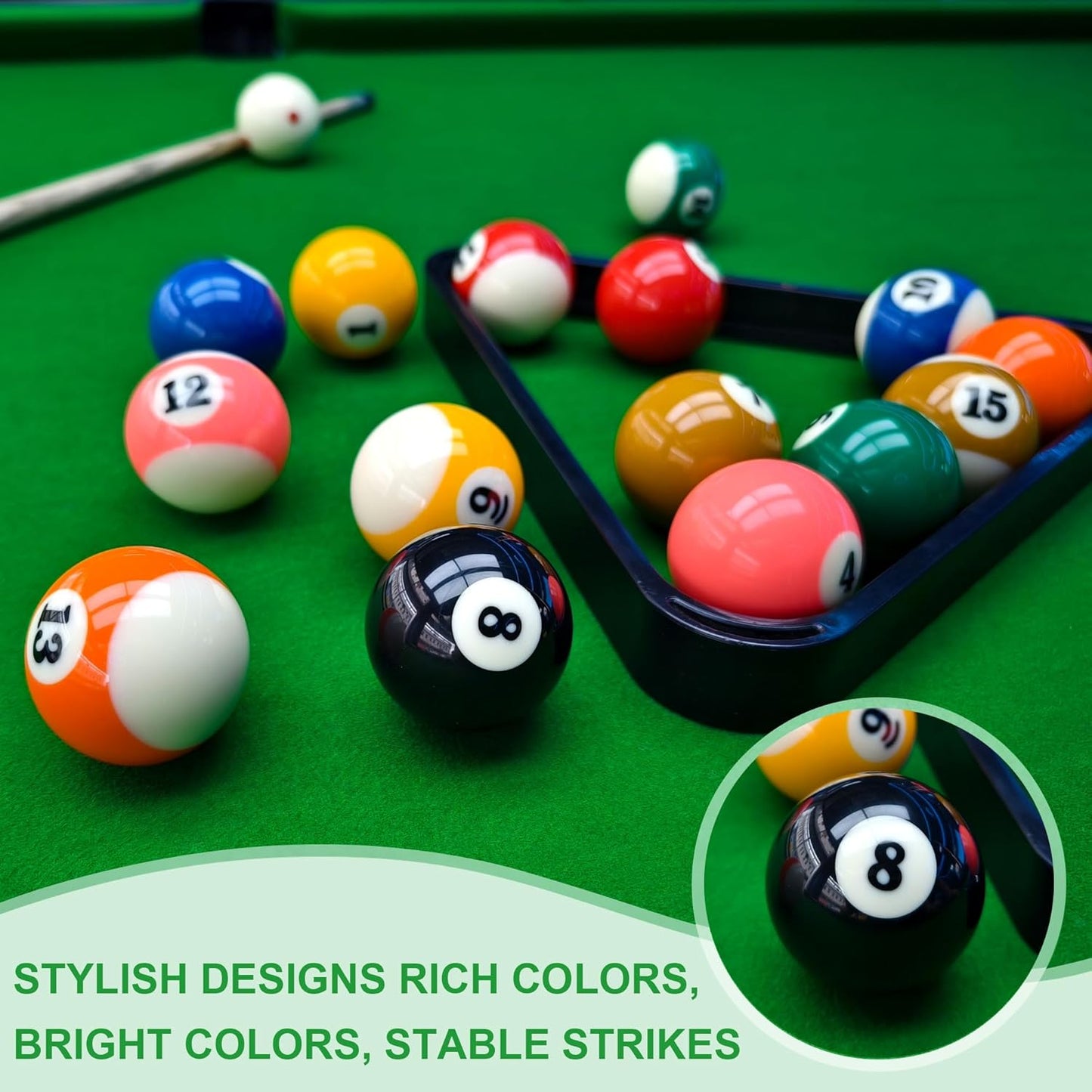 Billiard Balls Set 2-1/4" Regulation Size Pool Table Balls for Replacement (16 Resin Balls)