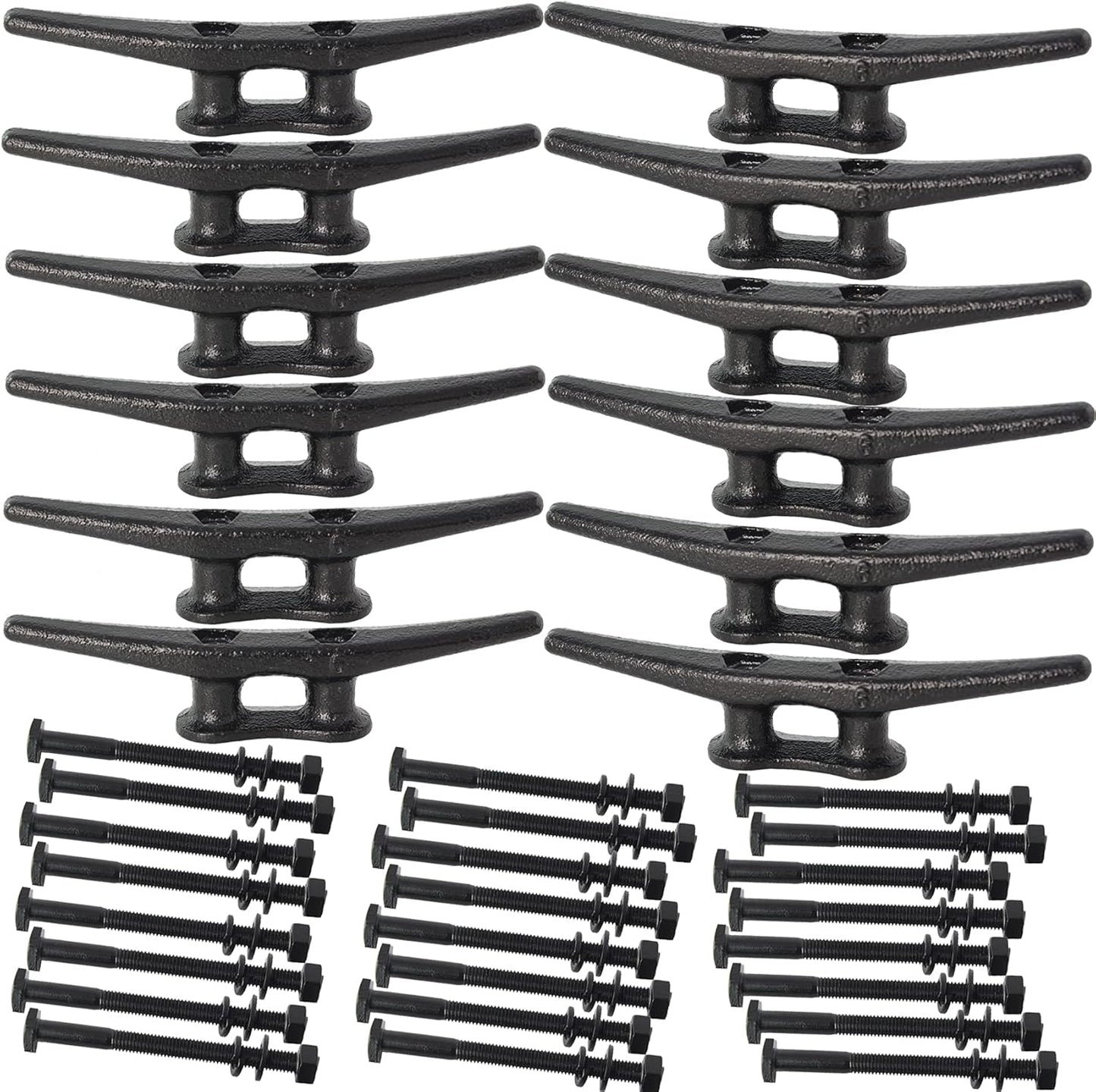 Dock Cleats 6/8/10 inch With Hardware,Electrophoretic Coated Black Boat Cleat Dock Boat Cleats,Rope Cleat Boat Dock Cleats Ideal for Boat Docks, Decks, Piers for Tying up Boats (2,4,6,8,12 Pack)
