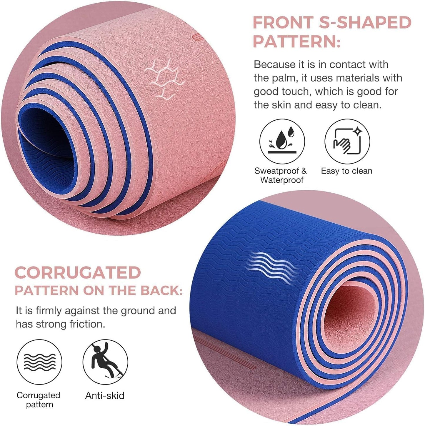 Yoga Mat Non Slip TPE Thick Yoga Mat with Alignment Mark, Large Size 72"L x 32"W x 0.32"Th or 0.24"Th, Anti-Tear Exercise & Fitness Mat for Yoga, Pilates & Floor Workouts
