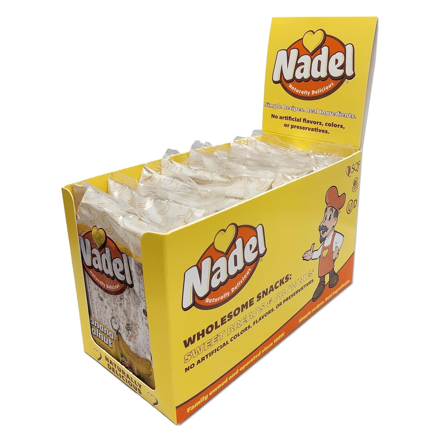 Nadel - Naturally Delicious Banana Nut bread, 16 Pack, Fresh Bananas, Crunchy Walnuts, Lunch snack breakfast bars Natural fresh brand, Cake Slices