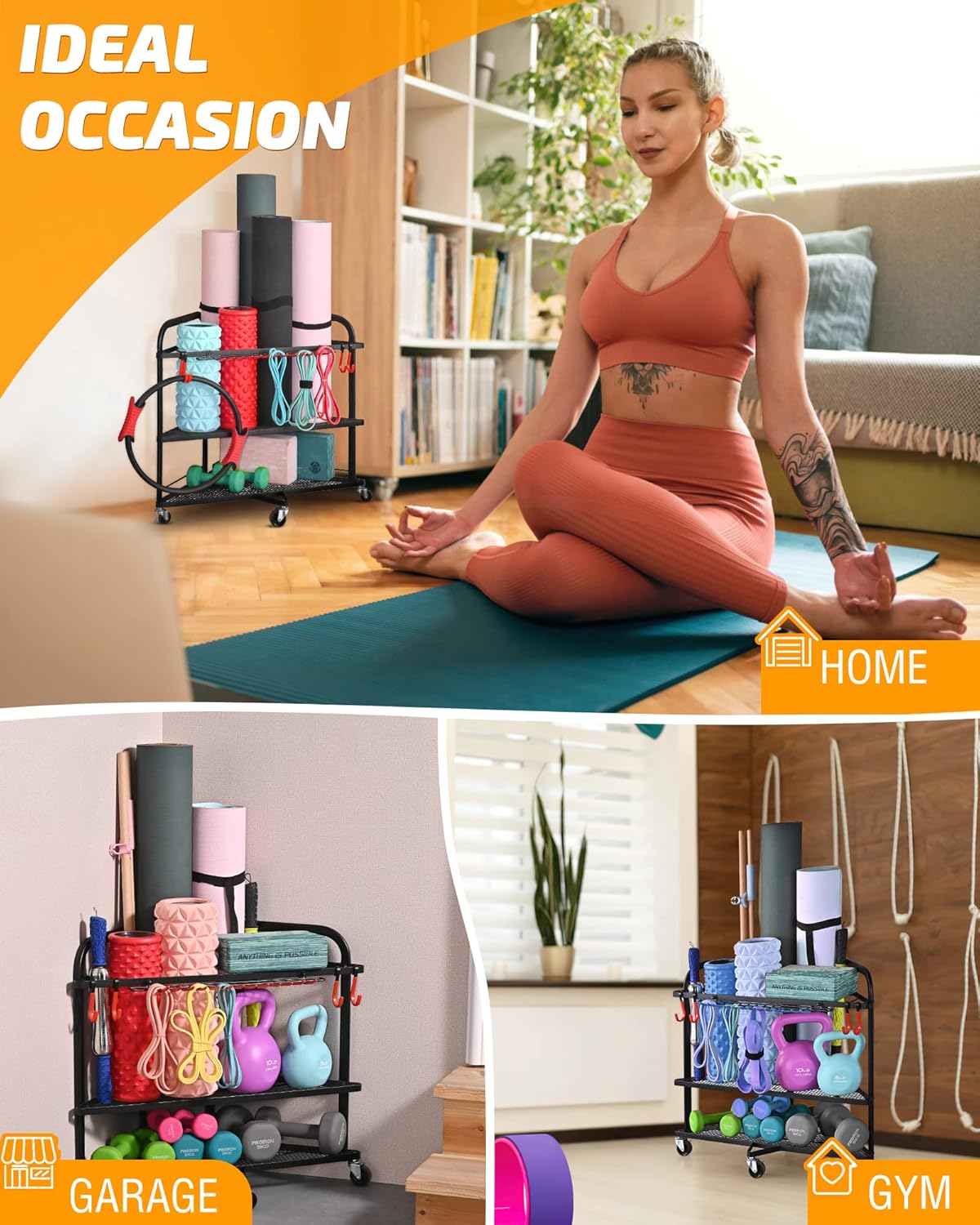 PLKOW Weight Rack for Dumbbells, Home Gym Storage for Dumbbells Yoga Mat Kettlebells, Yoga Mat Storage Rack for Garage, Home Gym