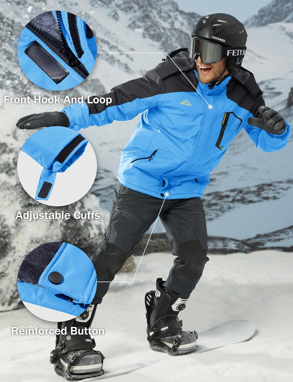 MAGCOMSEN Men's Winter Coats Water Resistant Ski Snow Jacket Warm Fleece Jacket Parka Raincoats With Multi-Pockets