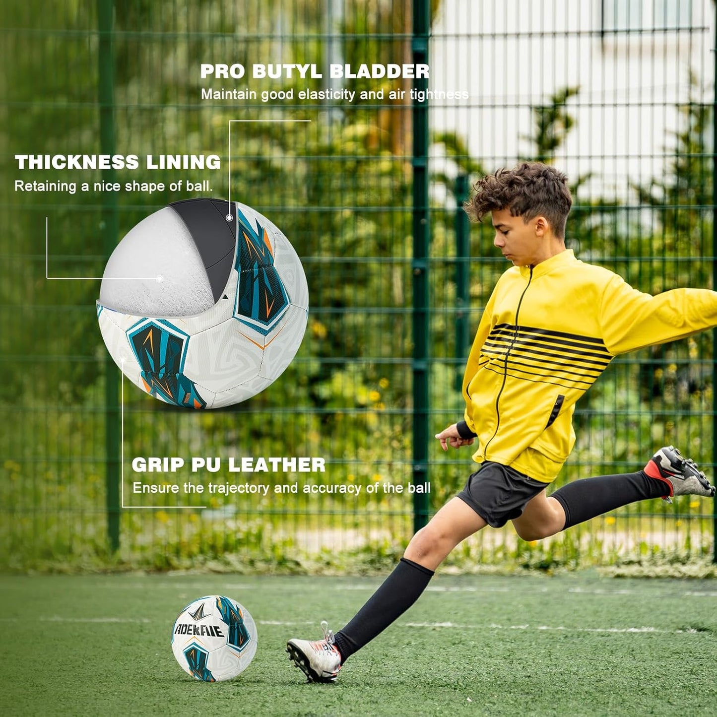 Soccer Ball Size 5 for All Age Recreational or Professional Outdoor Practice, PU Official Size&Weight, Size 5 Soccer Ball for Boys Youth Adults College Team, Ideal Gifts with Pump and Carry Net