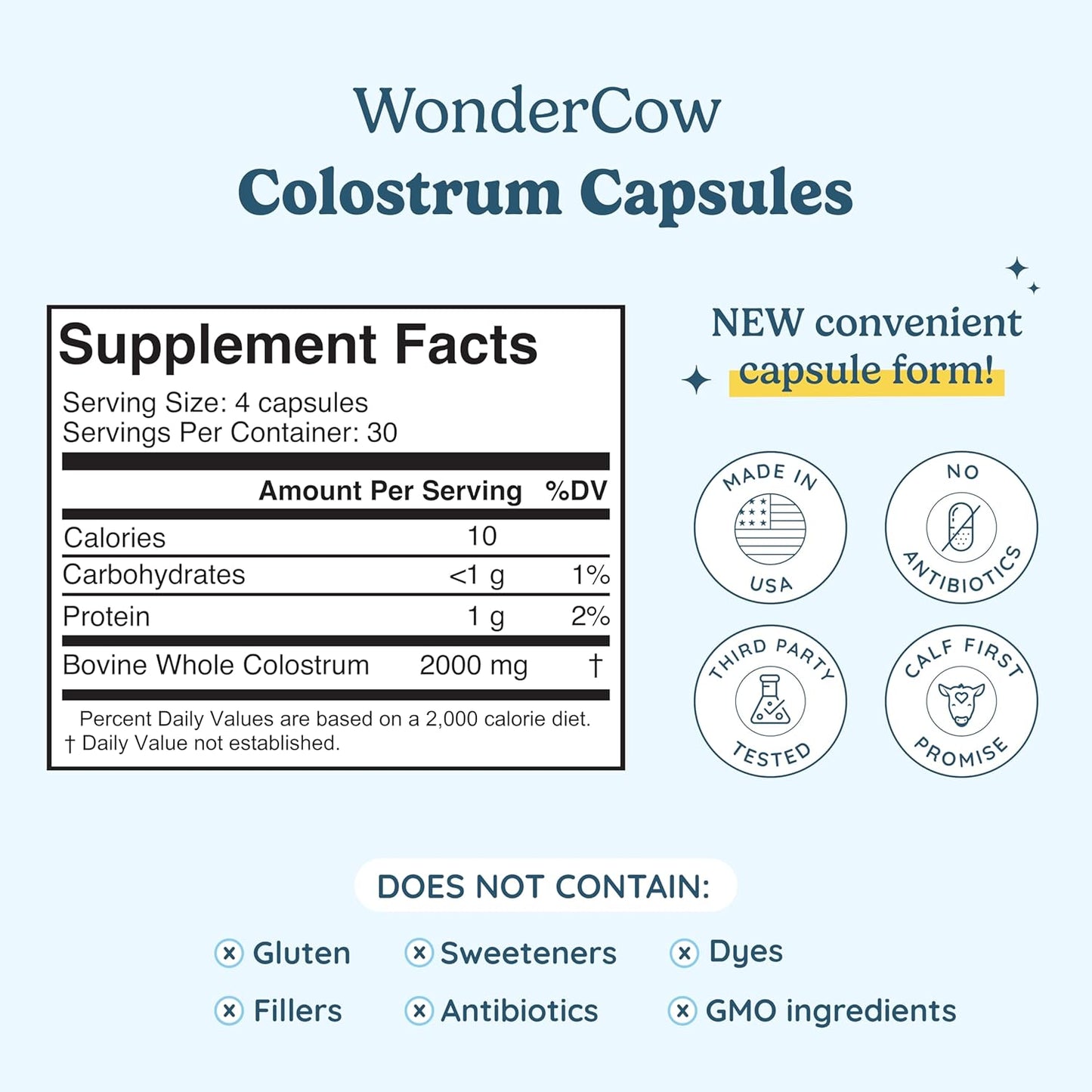 Colostrum Capsules Supplement for Gut Health, Immune Support, Muscle Recovery & Wellness | Natural IgG Pure Whole Bovine Colostrum Superfood, Unflavored, 30 Servings