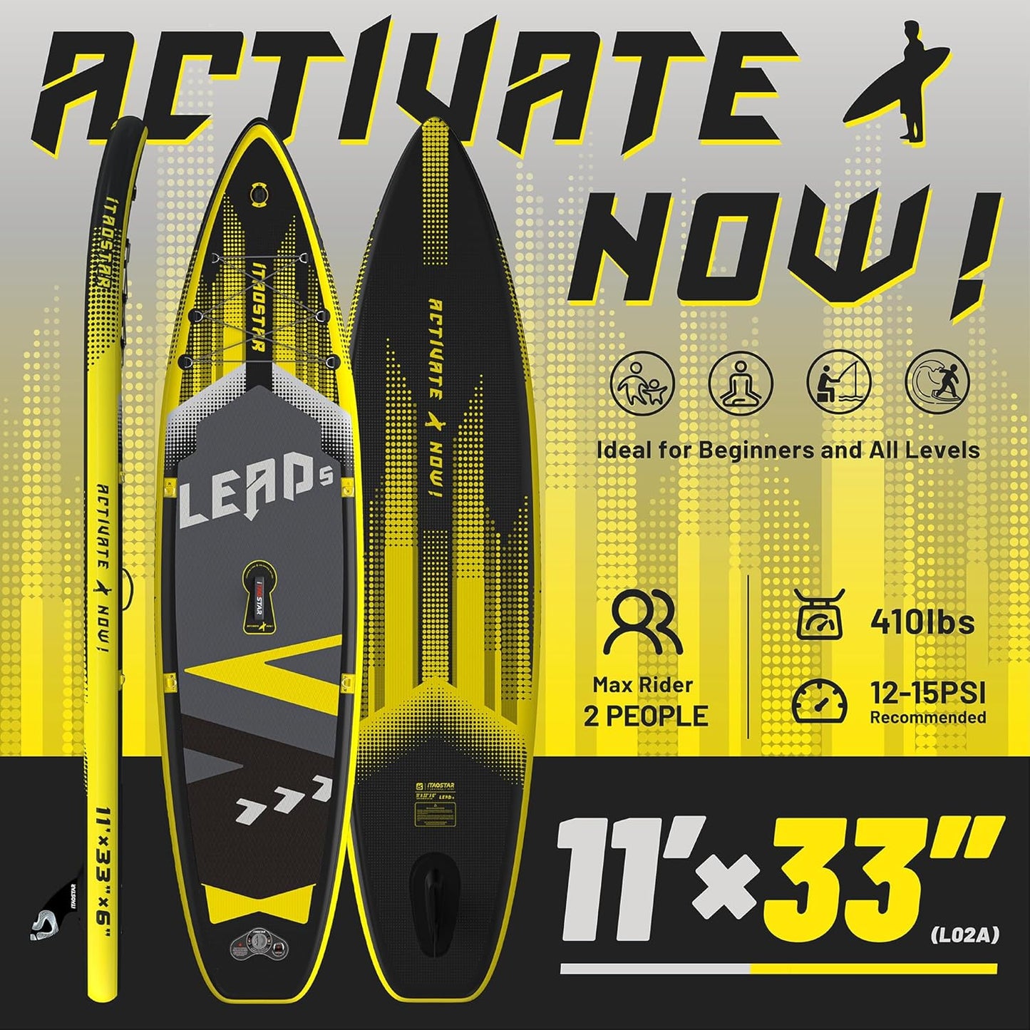 Lead 11‘ x 33" / 12’×35" Inflatable Stand Up Paddle Board - Premium SUP Board Kit - Ultra Stable Paddleboard for Adults & Youth - All Skill Levels - for Lakes, Oceans