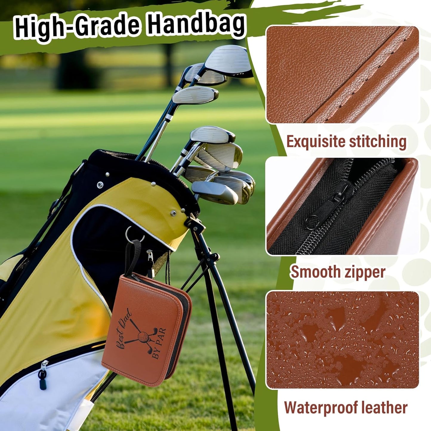 Talltalk Golf Gifts for Dad Men Husband Best Dad by Par Themed Golf Accessories Set Kit with Bag Case Rangefinder Tees Brush Multifunctional Divot Knife Scorer Ball Clamp Christmas