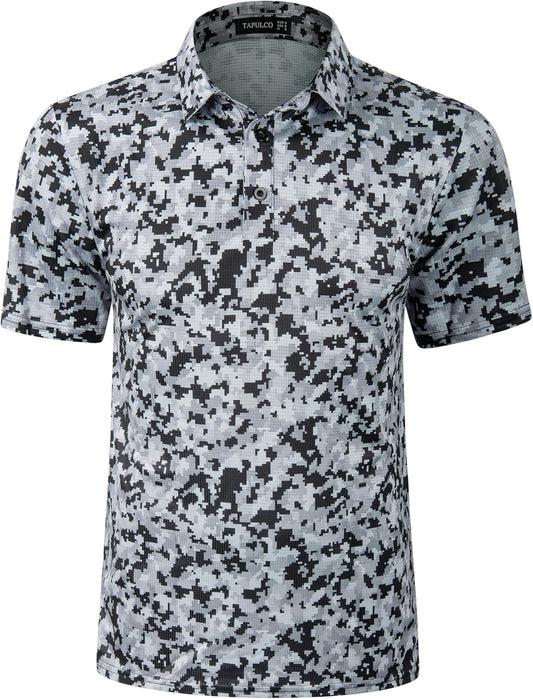 TAPULCO Mens Quick Dry Polo Shirts Camouflage Pattern Performance Athletic Lightweight Breathable Casual Golf Tshirts