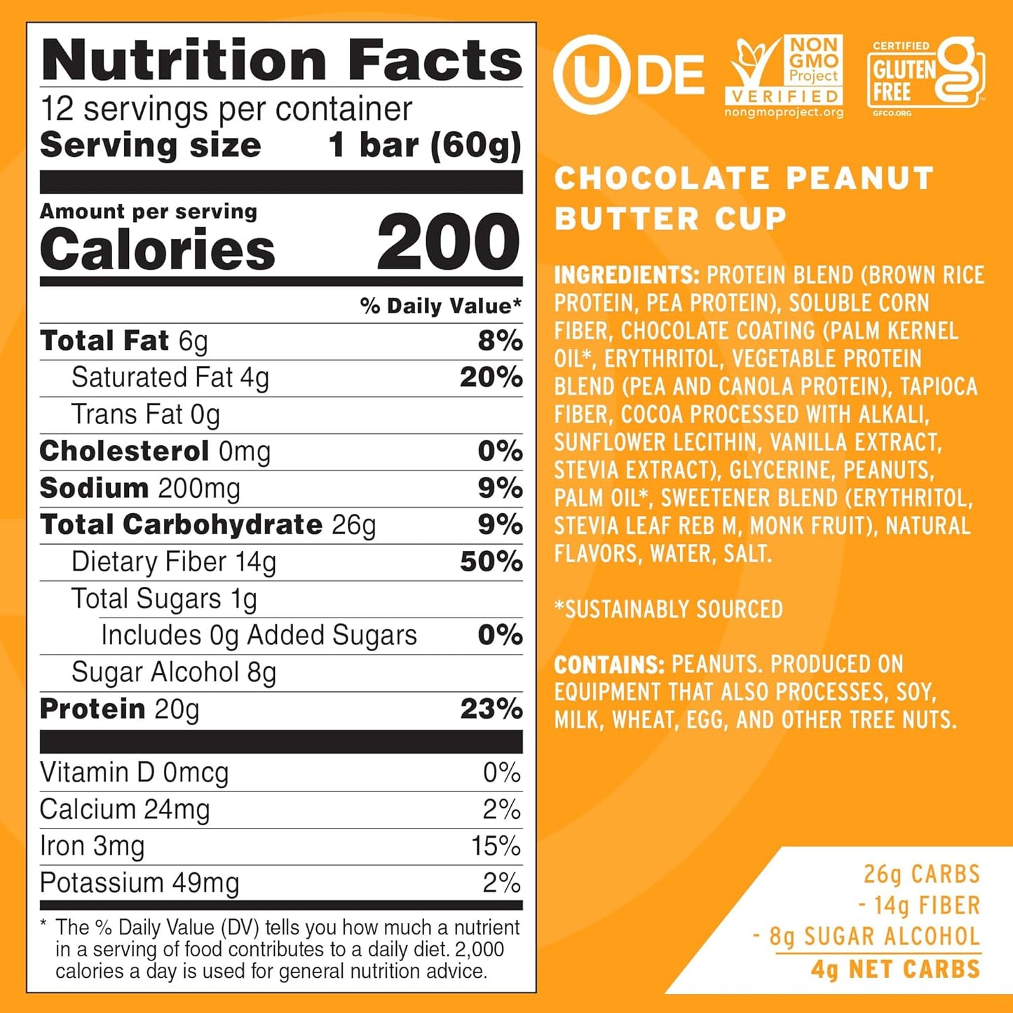 No Cow High Protein Bars, Chocolate Peanut Butter Cup - Healthy Snacks, 20g Vegan Protein, High Fiber, Low Sugar, Keto Friendly, Dairy & Gluten Free (12 Count)