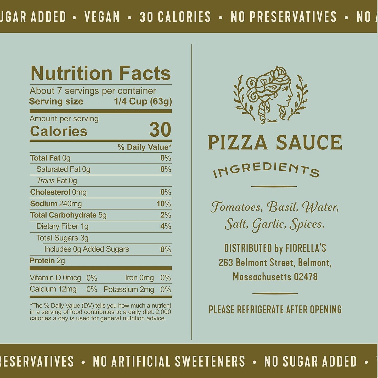 Fiorella's Pizza Sauce - Premium Pizza Sauce Made with Fresh Ingredients - No Sugar Added, Vegan, Gluten Free, No Preservatives Added, Pizza Sauce, 16 Oz (Pack of 2)