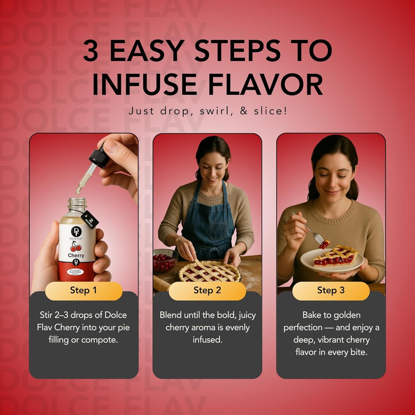 Dolce Flav Cherry Extract – 8 Ounce Oil-Soluble Kosher, Sugar-Free, Concentrated Fruity Flavor for Candy, Chocolates & Desserts, Includes Measured Dropper