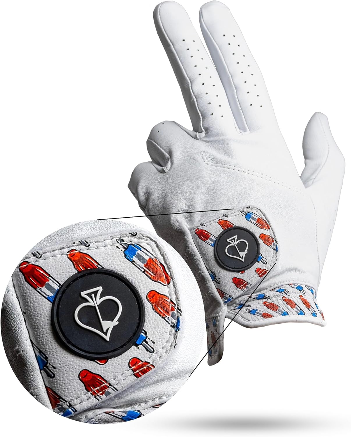 Pins & Aces - Rocket Pop Golf Glove Design - Premium AAA Cabretta Leather, Long-Lasting Durable Tour Glove for Men or Women - Premium Leather Golf Glove Left & Right Hand