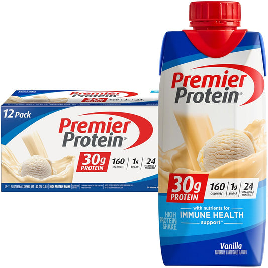 Premier Protein Protein Shake, Vanilla, 30g Protein, No Added Sugar, 11 fl oz Pack of 12 (Packaging May Vary)