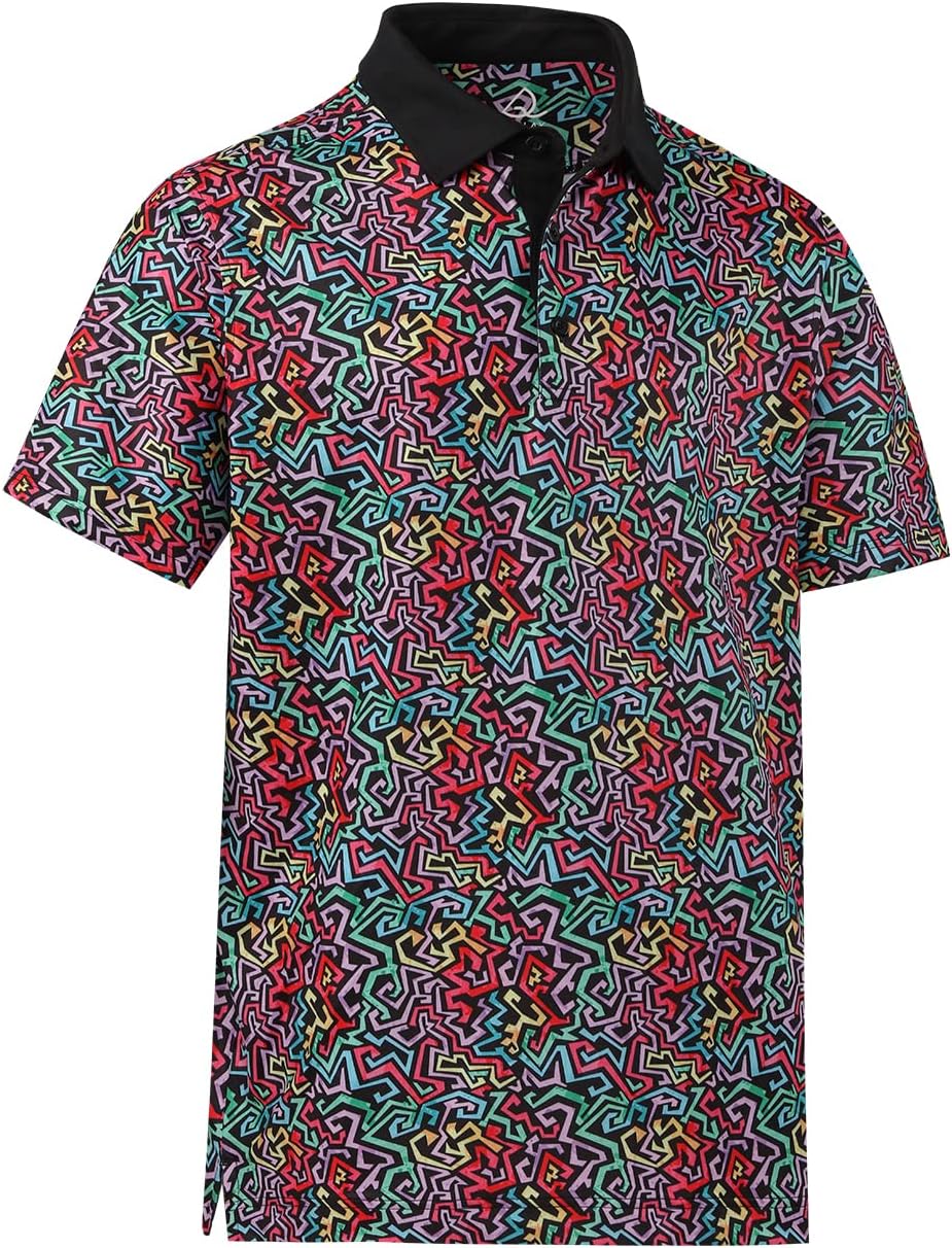 DEOLAX Mens Polo Shirts Fashion Print Mens Golf Shirt Dry Fit Mens Golf Polo Short Sleeve Quick Dry Funny Golf Shirt for Men