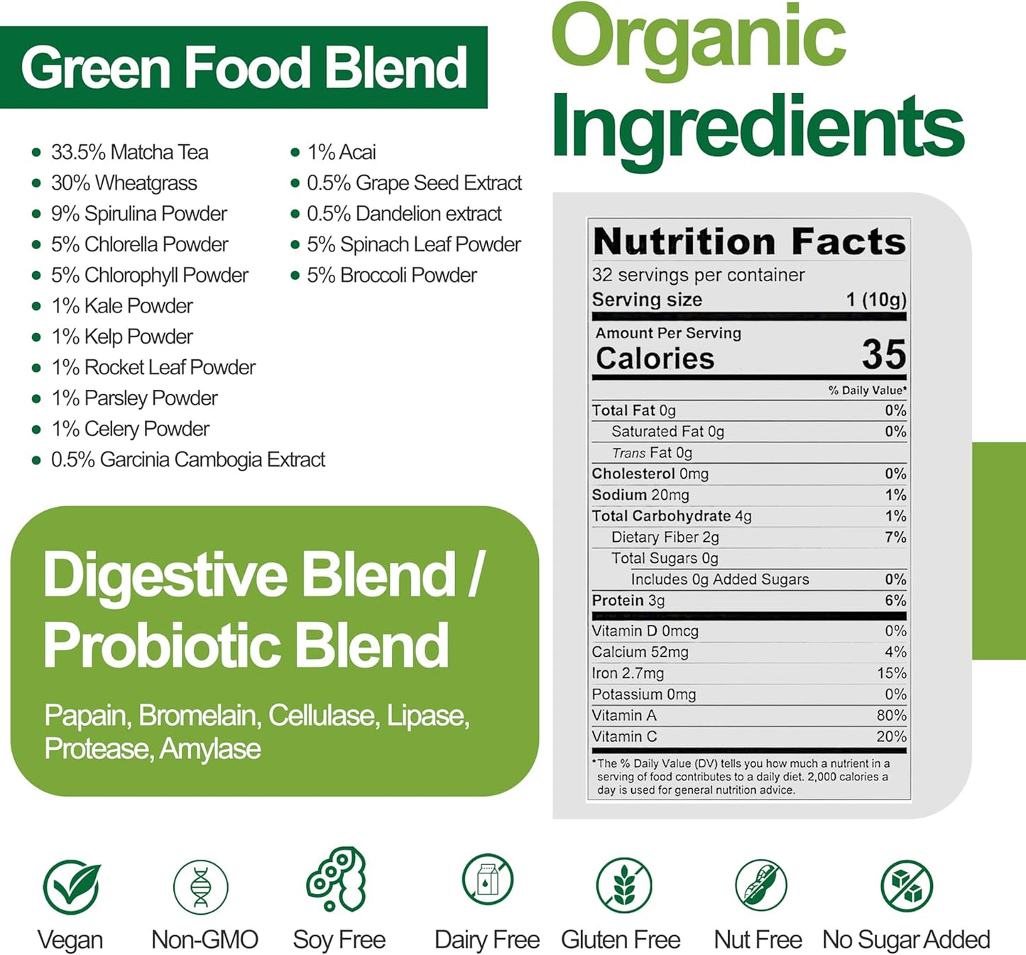 Teami Organic Super Greens Powder for Immunity & Digestion, Non-GMO Greens Superfood Powder to Support Energy, 16 superfood Ingredients, Sugar-Free Veggie Powder for Juice & Smoothie, 32 Servings