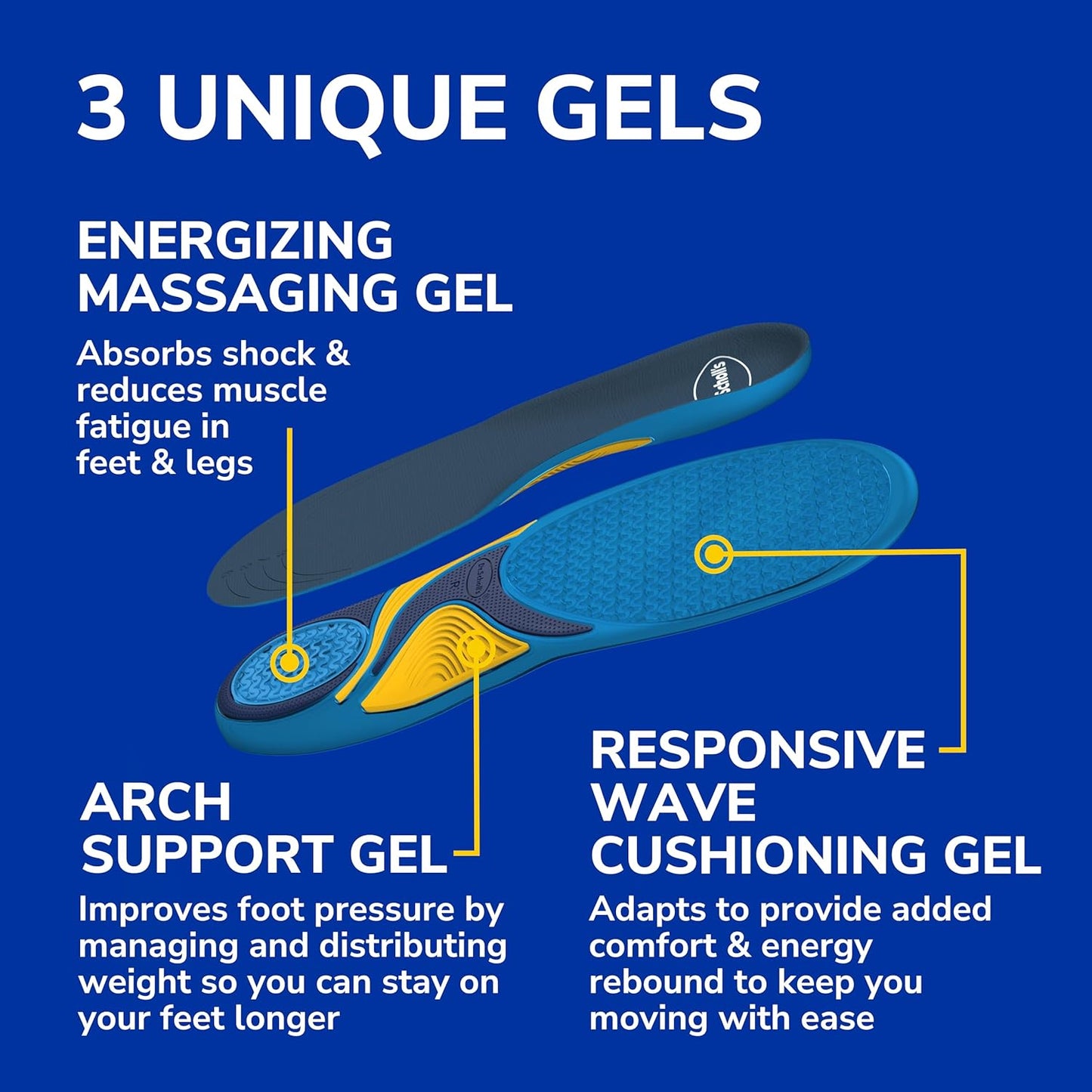 Dr. Scholl’s Energizing Comfort Men’s Everyday Insoles with Massaging Gel - Clinically Proven, All-Day Energy and Comfort Inserts, Patented Triple Gel Design, Shock Absorbing, Arch Support: 2 Pairs