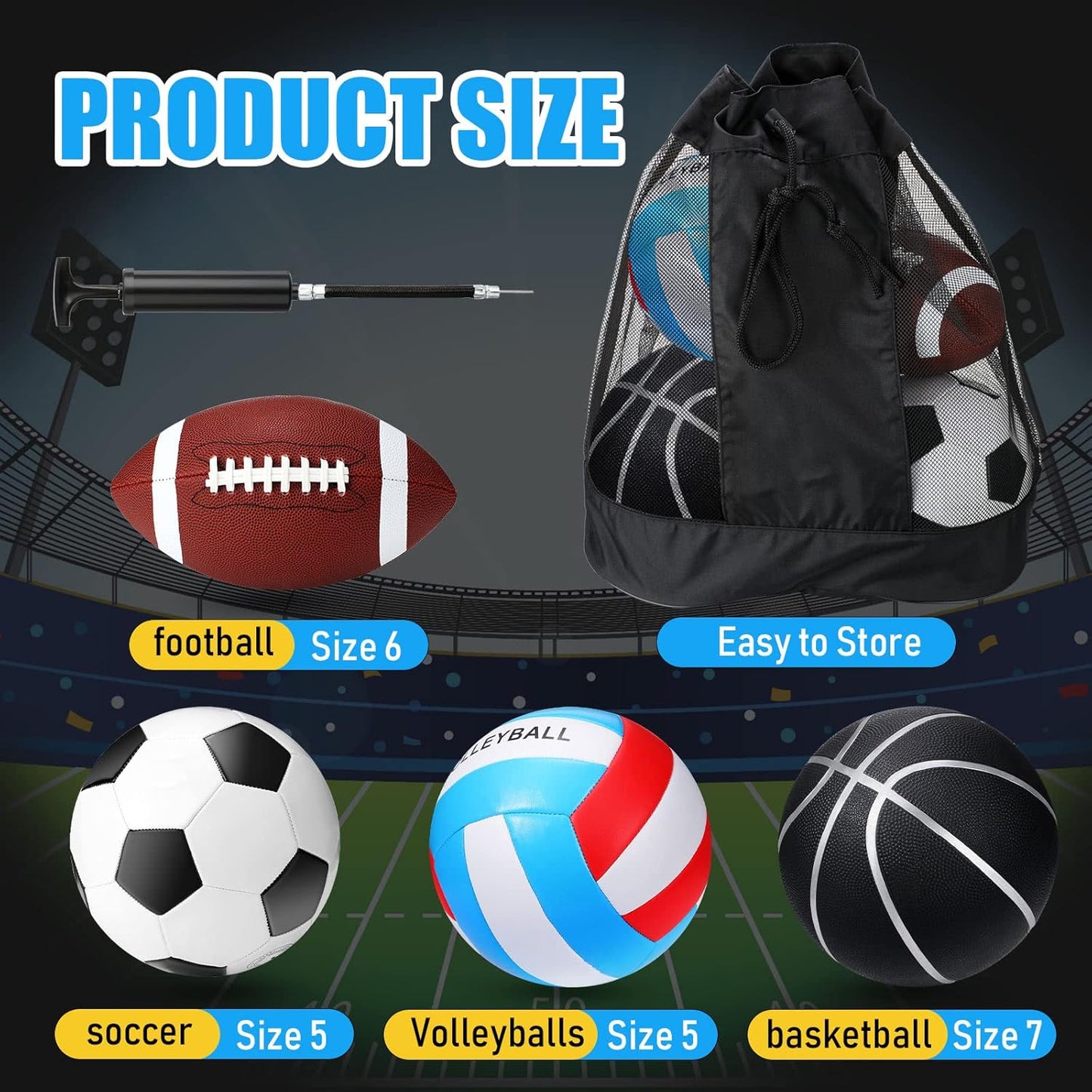 Jerify 4 Pcs Sport Balls Set Official Size Athletic Balls Include Soccer, Football, Basketball, Volleyball for Indoor Outdoor Game Teens Youth Adult Operation Christmas Ball Gifts