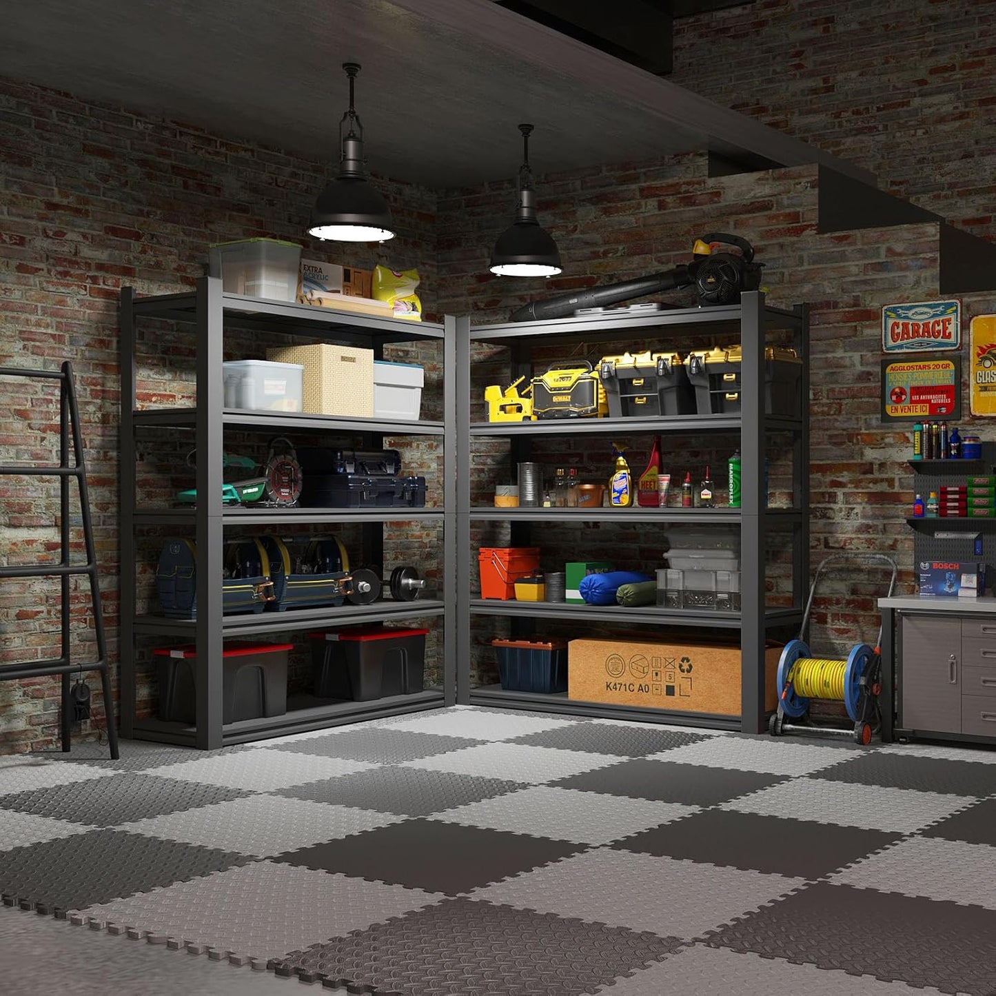 Home Gym Mat, Puzzle Exercise Mat, EVA Interlocking Foam Floor Tiles for Home Workout Equipment and Kids' Play Areas - Blue, 24 in x 24 in x ½ in - (Grey, 24 Pack, 96 SQ FT)