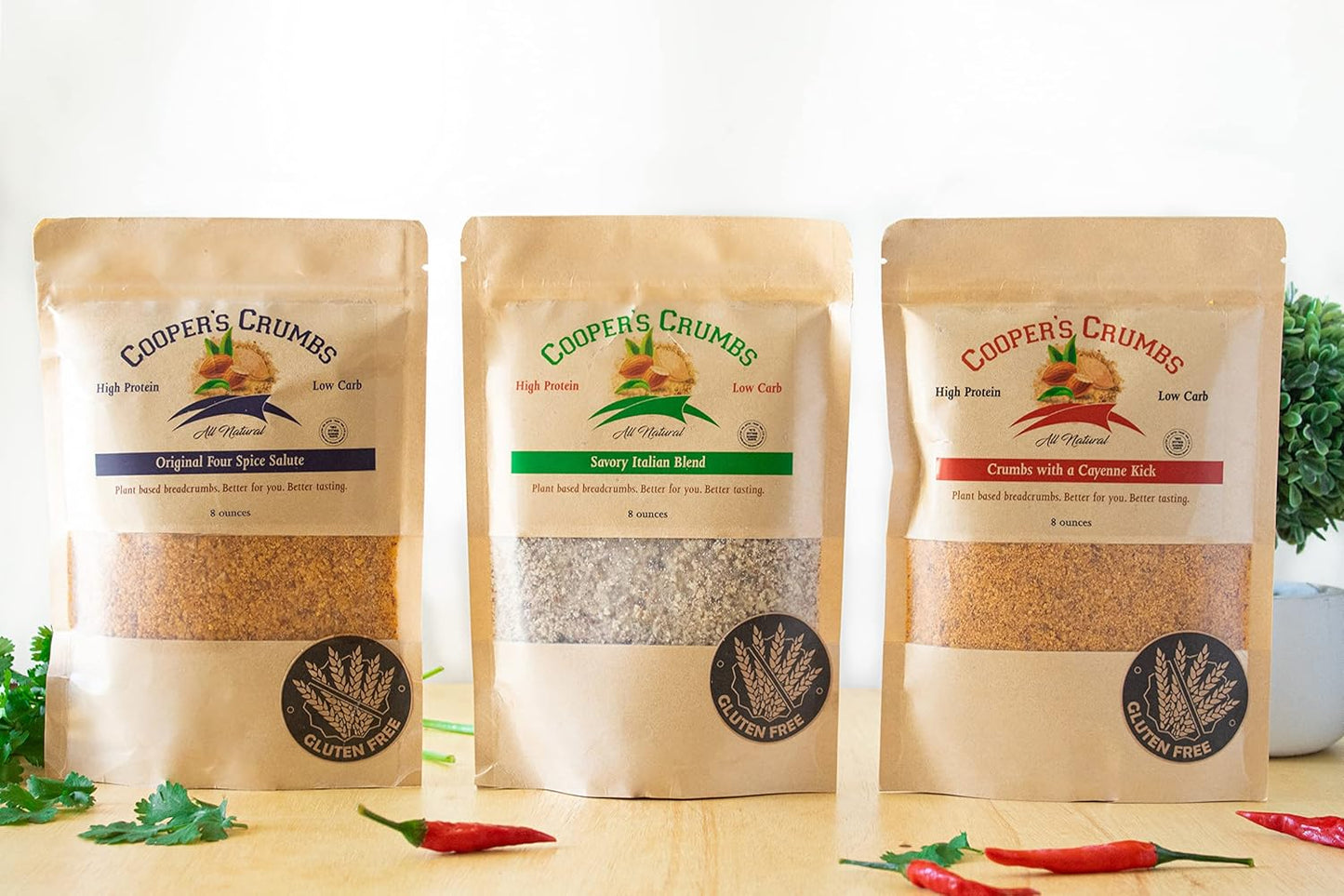 Cooper's Crumbs All Natural Gluten Free Low Carb Bread Crumb Alternative, High Protein, Vegan, Certified Kosher, Paleo, Keto (Original Four Spice Salute)