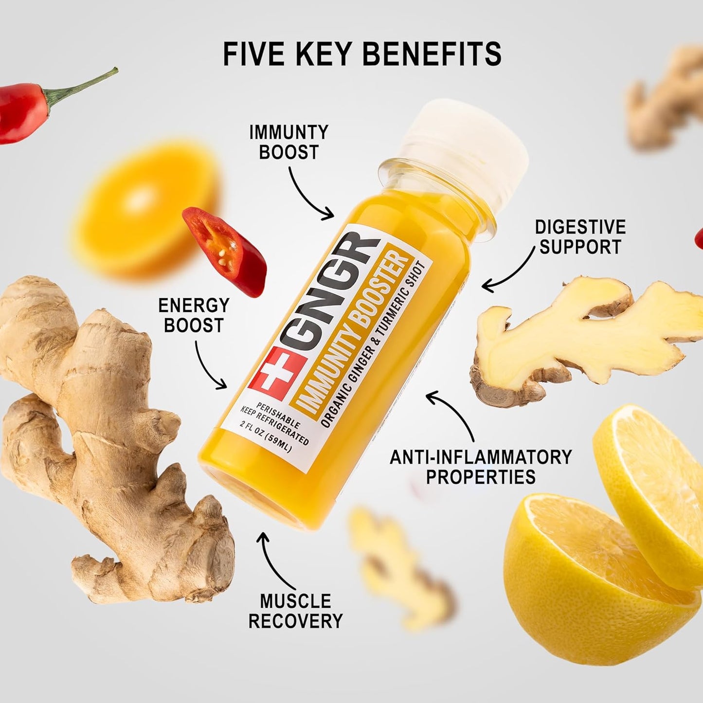 +GNGR Immunity Sampler Organic Ginger Wellness Shots - Premium Ginger Shots for All Natural Digestive Support and Immune Support - Cold Pressed Ginger Juice - Nothing Artificial (2 Oz, Pack of 12)