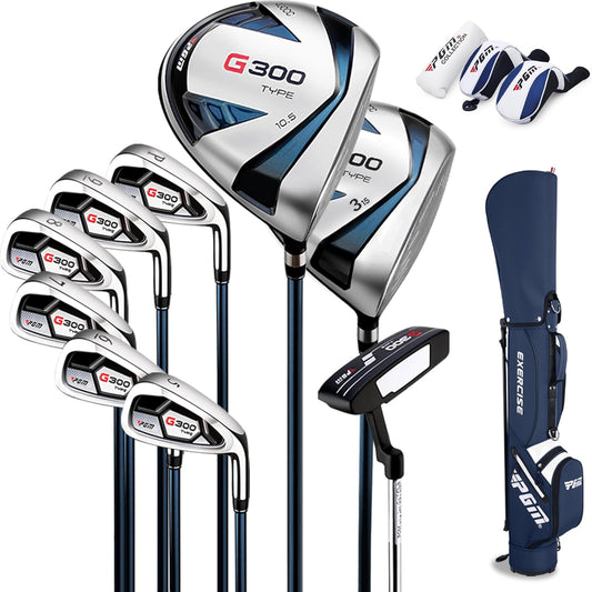 PGM Men's G Type Complete Golf Club Set - Titanium #1 Driver, Draw-Biased Hybrid, High-Strength Iron Set, High Forgiveness Putter, with Stand Bag