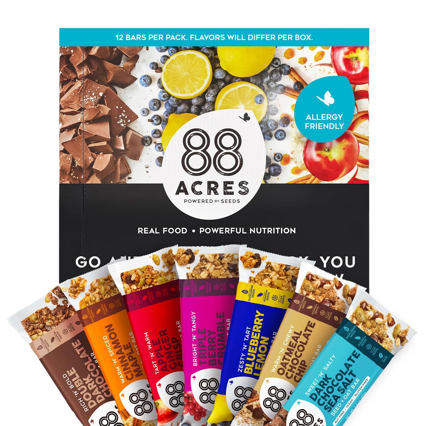 88 Acres Granola Bars | Variety | Gluten Free, Nut-Free Oat and Seed Snack Bar | Vegan & Non GMO | 12 Pack