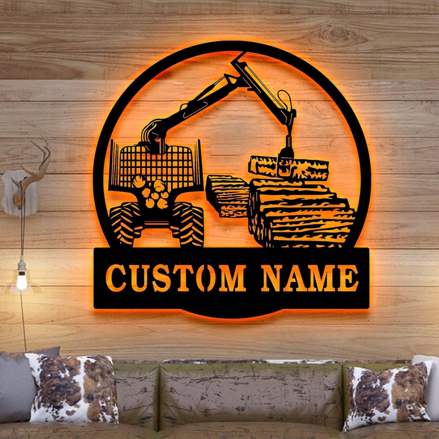 Personalized Logging Lumber Harvester Monogram Metal Sign Art LED Light, Custom Logging Lumber Metal Sign, Wall Art Hanging Home Decor Birthday Xmas Gift