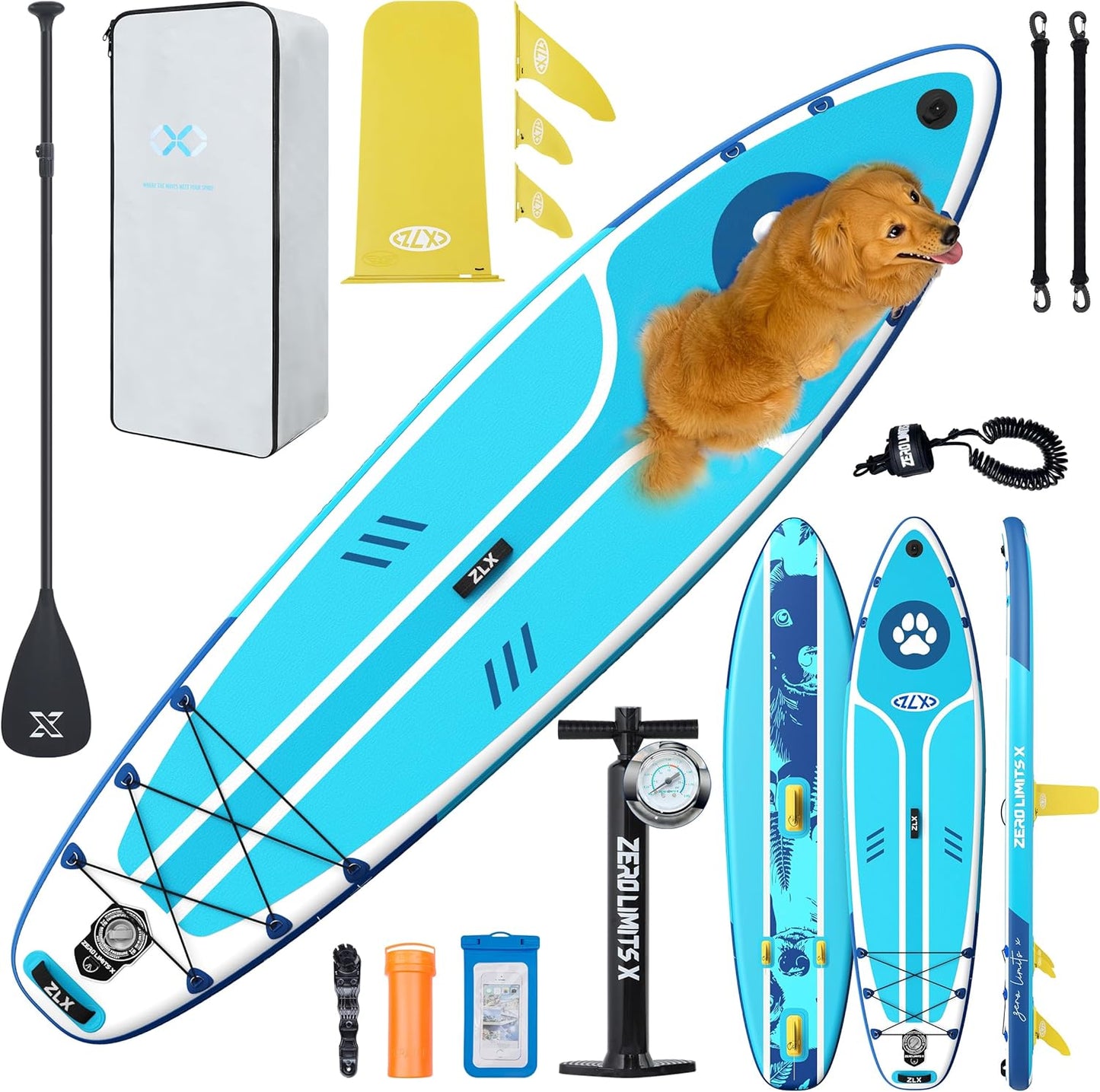 ZLX Inflatable Stand Up Paddle Board, 10'6" SUP Non-Slip Stable Deck Pad, Unique Center Fin, Premium Accessories, Portable Paddleboard for Adults, Beginners, All Skill Levels