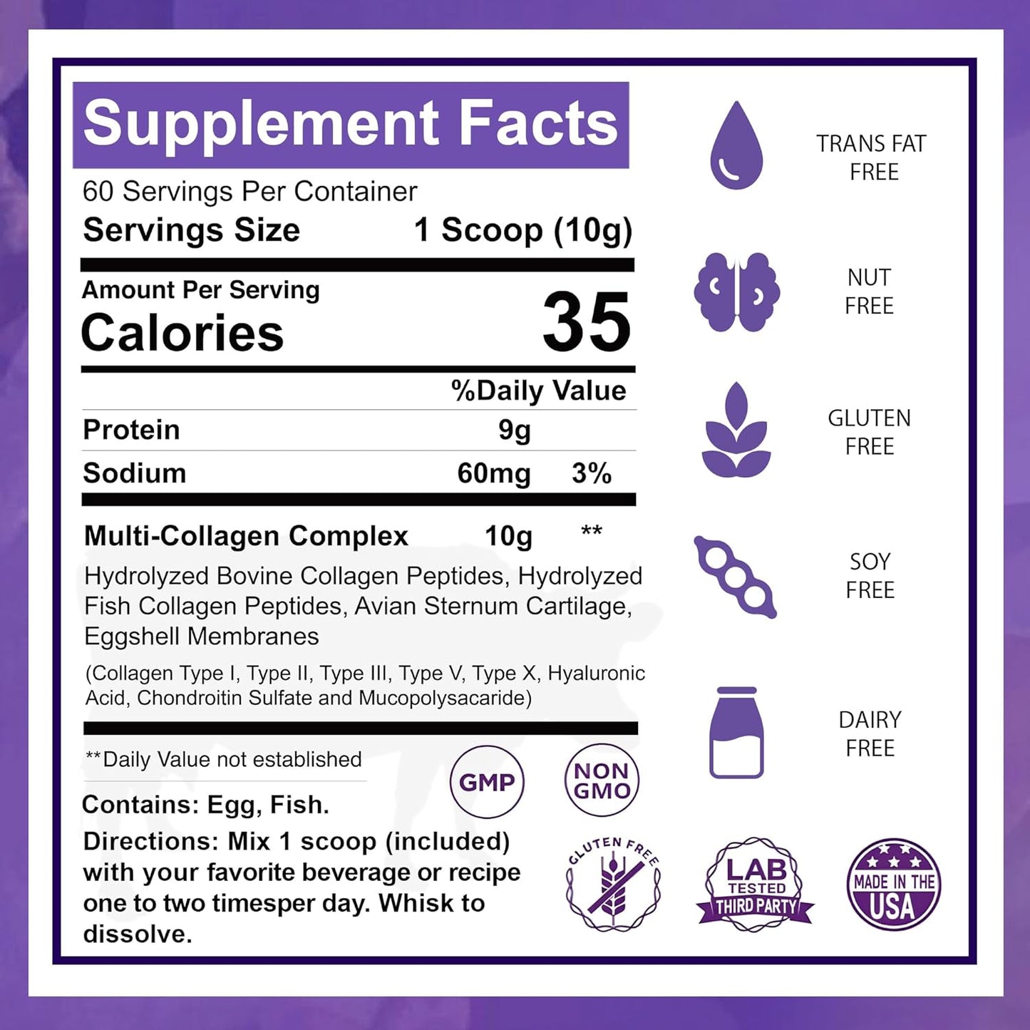 Zammex Multi Collagen Protein Powder, 5 Types of Hydrolyzed Collagen Peptides, Premium Grass-Fed Beef, Chicken, Wild Fish, Eggshell, Keto & Paleo Friendly, 60 Servings, Unflavored