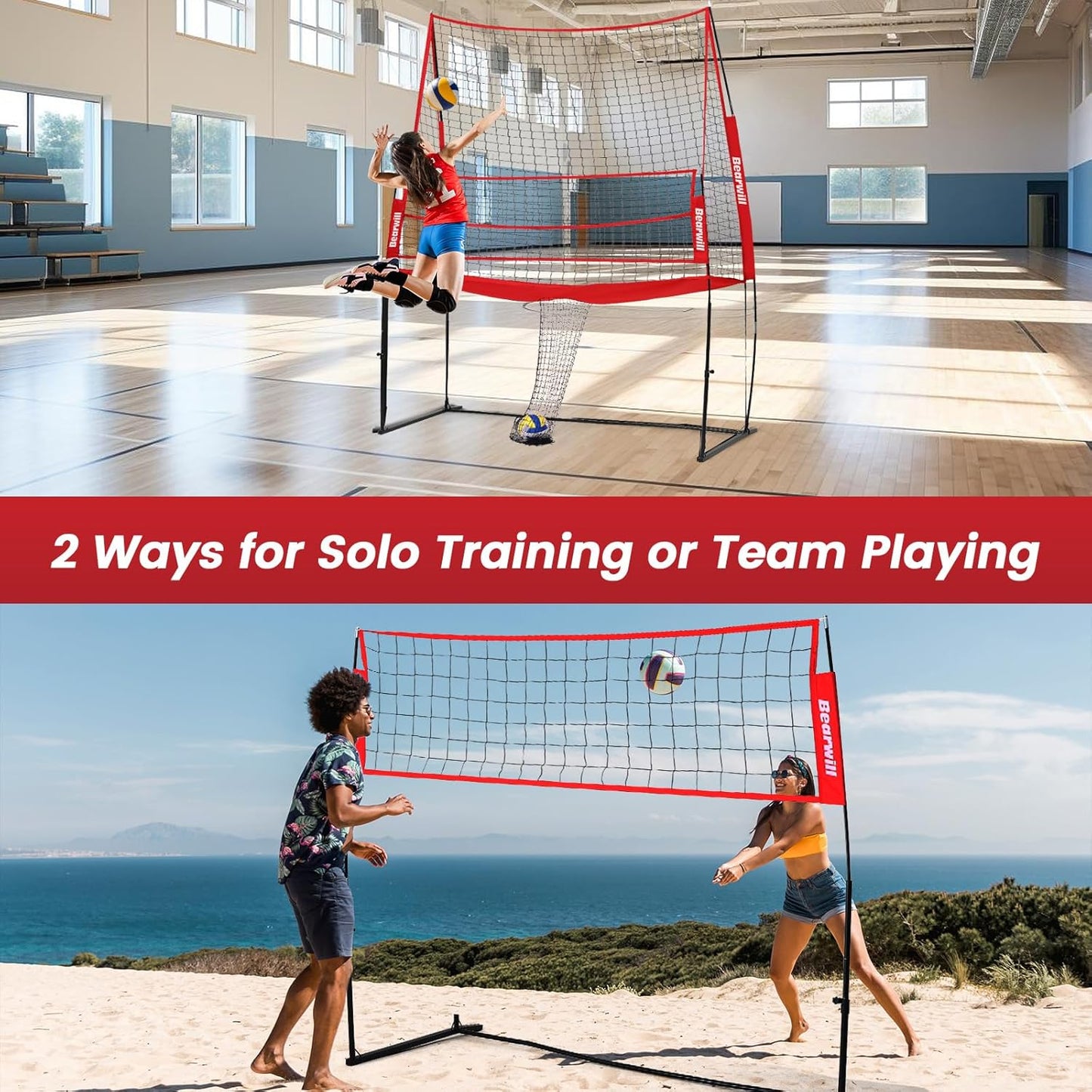 Volleyball Training Equipment, Volleyball Practice Net System Update Freely Adjustable, Portable Volleyball Net for Backyard Indoor Outdoor Hitting Serving Passing Practice