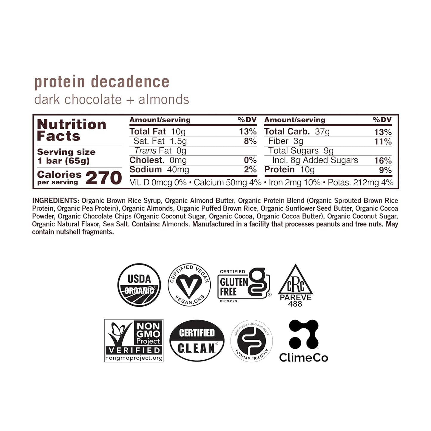 GoMacro MacroBar Organic Vegan Protein Bars - Dark Chocolate + Almonds (2.3 Ounce Bars, 12 Count)