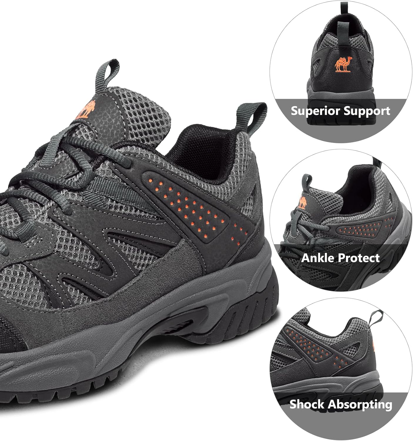 CAMELSPORTS Hiking Shoes Men Lightweight Non-Slip Breathable Sneakers Low Top Walking Shoes for Outdoor Trailing Trekking Walking Climbing
