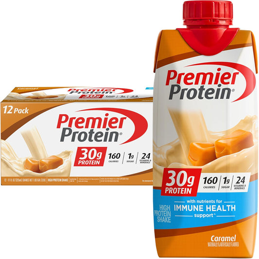 Premier Protein Shake, Caramel, 30g Protein, 1g Sugar, 24 Nutritents & Minerals to Support Immune Health, 11 Fl oz, Pack of 12