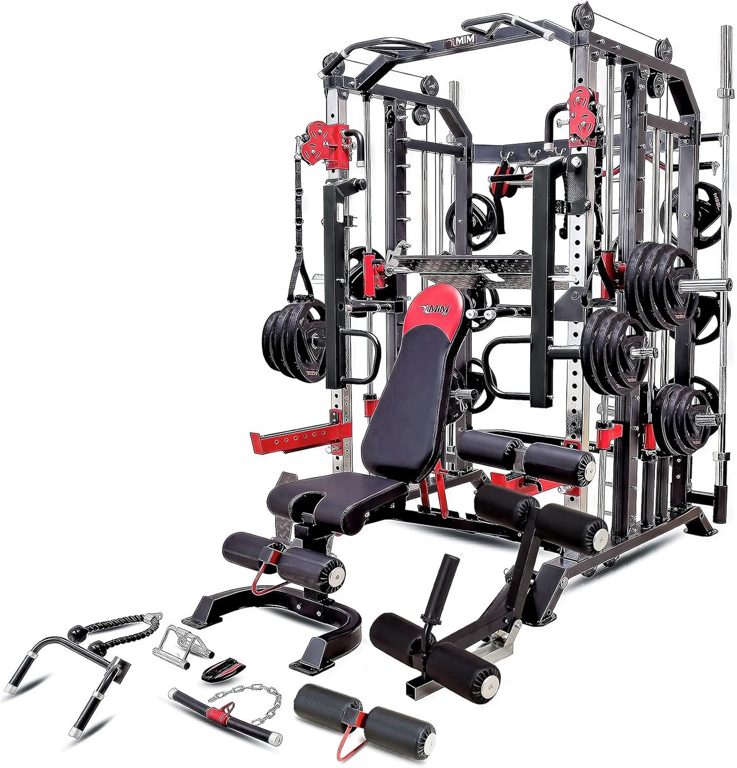 MiM USA Hercules EX, Commercial All in One Gym Machine w/400 lb Weight Stack, Adj Bench, Jammer Arms, Leg Press, Leg Extension, Arm Curl, LAT Seat & Complete Attachment